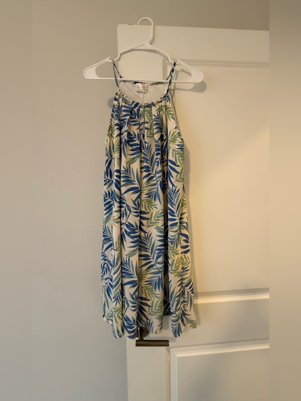Siren Lily Blue and Green Leaf Halter Mini Dress